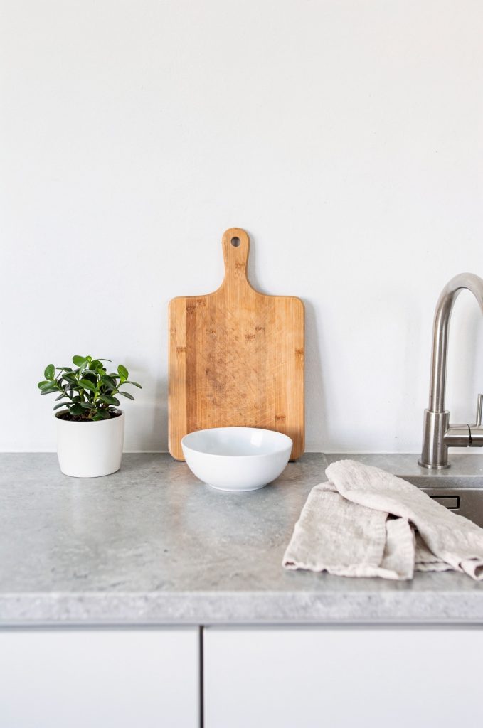 minimal kitchen countertop with only a few organized items