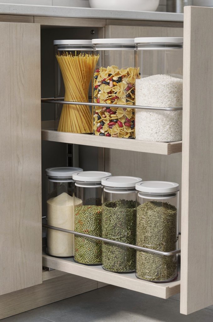 pull out kitchen cabinet shelf with pantry storage containers